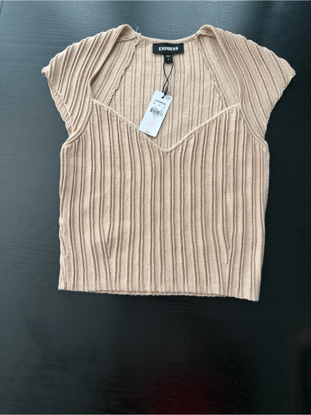 Express Ribbed V-Neck Tank Top in Light Beige